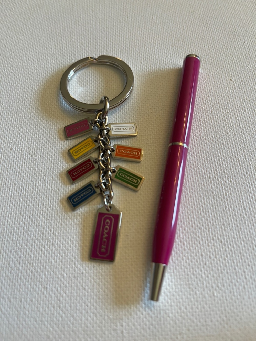 Coach Vintage Multicolor Logo Tag Keychain and Coach Pen - Picture 2 of 6